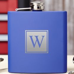 Cobalt Blue Block Monogram Hip Flask