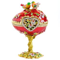 Hand Painted Love Bird Faberge Egg Trinket Box