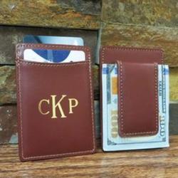 Sleek Monogrammed Leather Money Clip Wallet