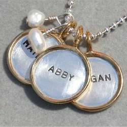 Personalized Sterling Discs Pendants with Gold Rim