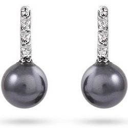 Sterling Silver Black Freshwater Pearl and CZ Earrings