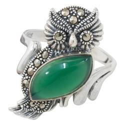 Stunning Owl Chalcedony and Marcasite Cocktail Ring