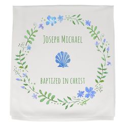 Boy's Personalized Baptism Watercolor Baby Blanket