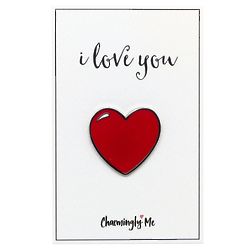 "I Love You" Heart Enamel Pin on Greeting Card