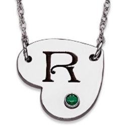 Sterling Silver Initial and Birthstone Heart Necklace