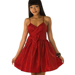 Red Stylish Taffeta Bubble Party Dress with Bow