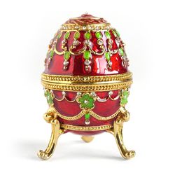Hand- Painted Rich Red Vintage Faberge Egg with Gold Finish