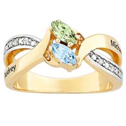 Couple's Name and Marquise Birthstone Diamond Wrap Ring