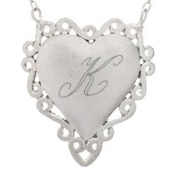 Engraved Sterling Silver Vintage Laced Heart Pendant