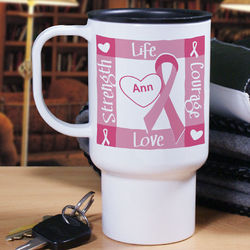 Personalized Breast Cancer Awareness Travel Mug