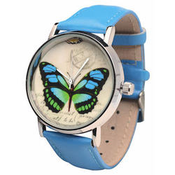 Butterfly Watch with Blue Leather Band