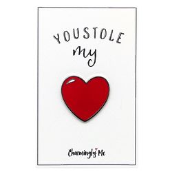 "You Stole My Heart" Enamel Pin on Greeting Card
