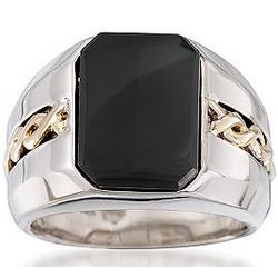Men's Black Onyx Ring In Sterling Silver and 14kt Yellow Gold