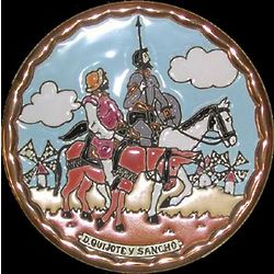 Spanish Novel Don Quijote & Sancho Decor Plate with 24Kt Gold