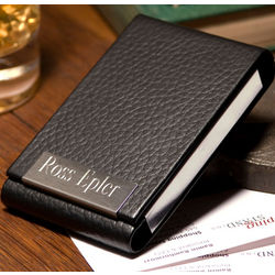 Personalized Black Leather Card Case