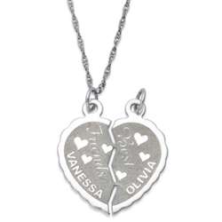 Sterling Silver Best Friends Engraved Shareable Heart Pendant