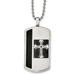 Personalized Stainless Steel Cross Dog Tag in Black and Silver