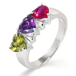 Mother's Silver Close to the Heart Ring with 3 Birthstones