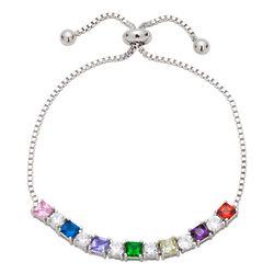 Square-Round Birthstone and Clear CZ Adjustable Tennis Bracelet