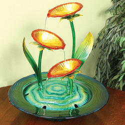 Glass and Metal Poppies Indoor Water Fountain