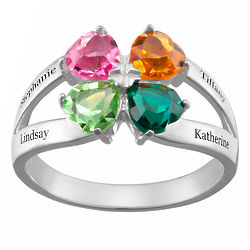 Personalized Heart Birthstone and Name Sterling Silver Ring