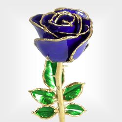 8" 24k Gold Trimmed Sapphire Blue Preserved Rose