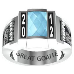 Lady's Sterling Silver Traditional Deco Birthstone Class Ring