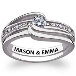 Diamond Engraved Wedding Ring Set