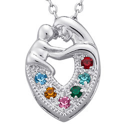 Rhodium-Plated Mother's Embrace Family Birthstone Pendant
