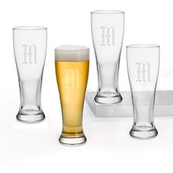 Engraved Initial Pilsner Draft Beer Glass Set