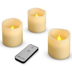 3 Flameless Wax Pillar Candles with Remote and Timer