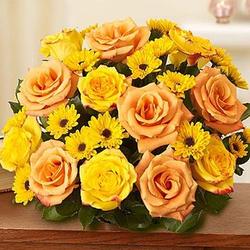 Fair Trade Orange and Yellow Roses With Poms