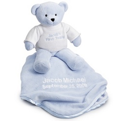Blue Teddy Bear with Blanket