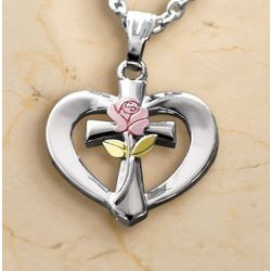 Heart with Cross and Rose Necklace