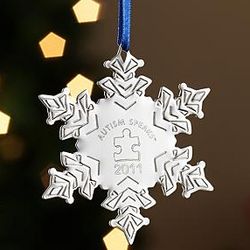 Personalized Silver Snowflake Autism Speaks Ornament