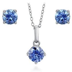 Sterling Silver and Blue Swarovski Solitaire Earrings and Pendant