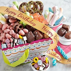 Delightful Sweets Gift Basket with Birthday Wishes Ribbon