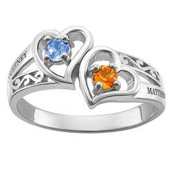 Couple's Silver Filigree Ring with Personalized Birthstone & Name