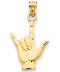 I Love You Hand in ASL Sign Language 14K Gold Pendant