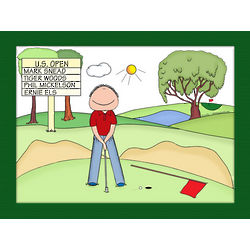 Personalized Putting Golfer Cartoon Matted Print
