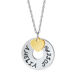 Sterling Silver Couple's Hand-Stamped Name Disc and Heart Pendant