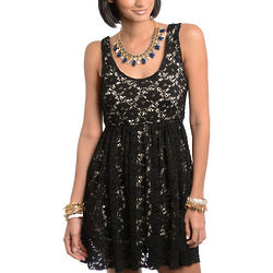 Black Crocheted Overlay Sleeveless Party Dress