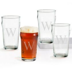 British Pint Beer Glass Set with Single Initial