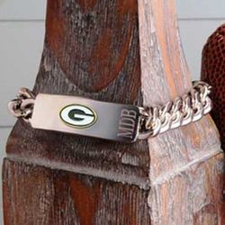Personalized Silver-Tone Green Bay Packers Bracelet