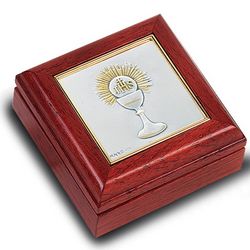 Sterling Silver and Mahogany First Communion Trinket Box