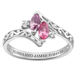 Couple's Personalized Silver Ring with Marquise Birthstones