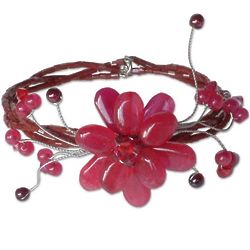 Red Bouquet Handcrafted Quartzite and Garnet Floral Bracelet