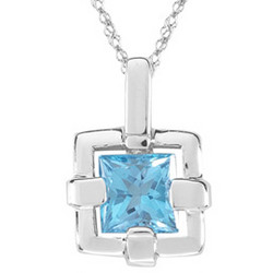 Swiss Blue Topaz Solitaire Pendant in Silver