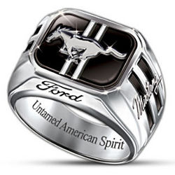Engraved Sterling Silver Ford Mustang Men's Ring