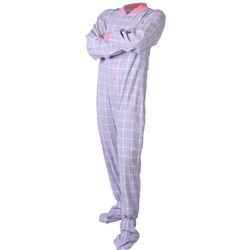 Adult Footed Pajamas in Baby Blue and Pink Flannel